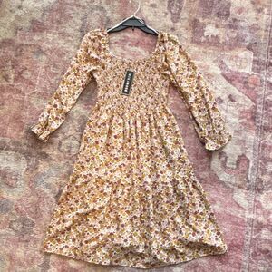 Mikarose Floral Smocked Midi Dress Square Neck Long Sleeve S NWT